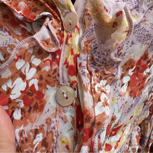 Vintage NWT 90’s Clio Floral Ruffle Button Down Bell Sleeve Blouse - Picture 3 of 8
